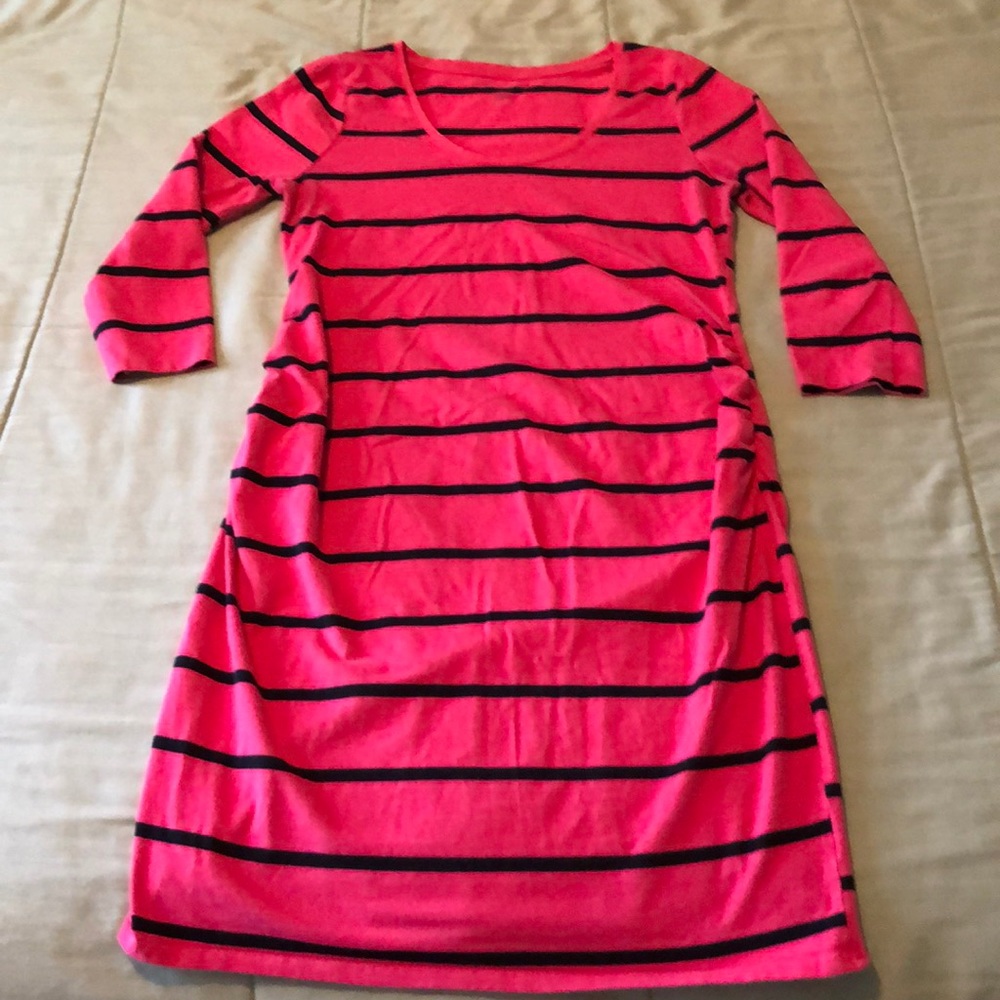 Knee length pink stripe maternity dress